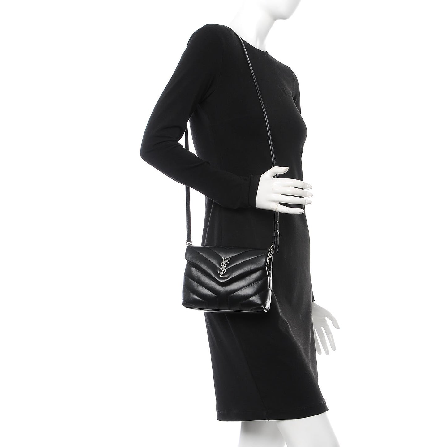 Calfskin Y Quilted Monogram Toy Loulou Crossbody Bag Black