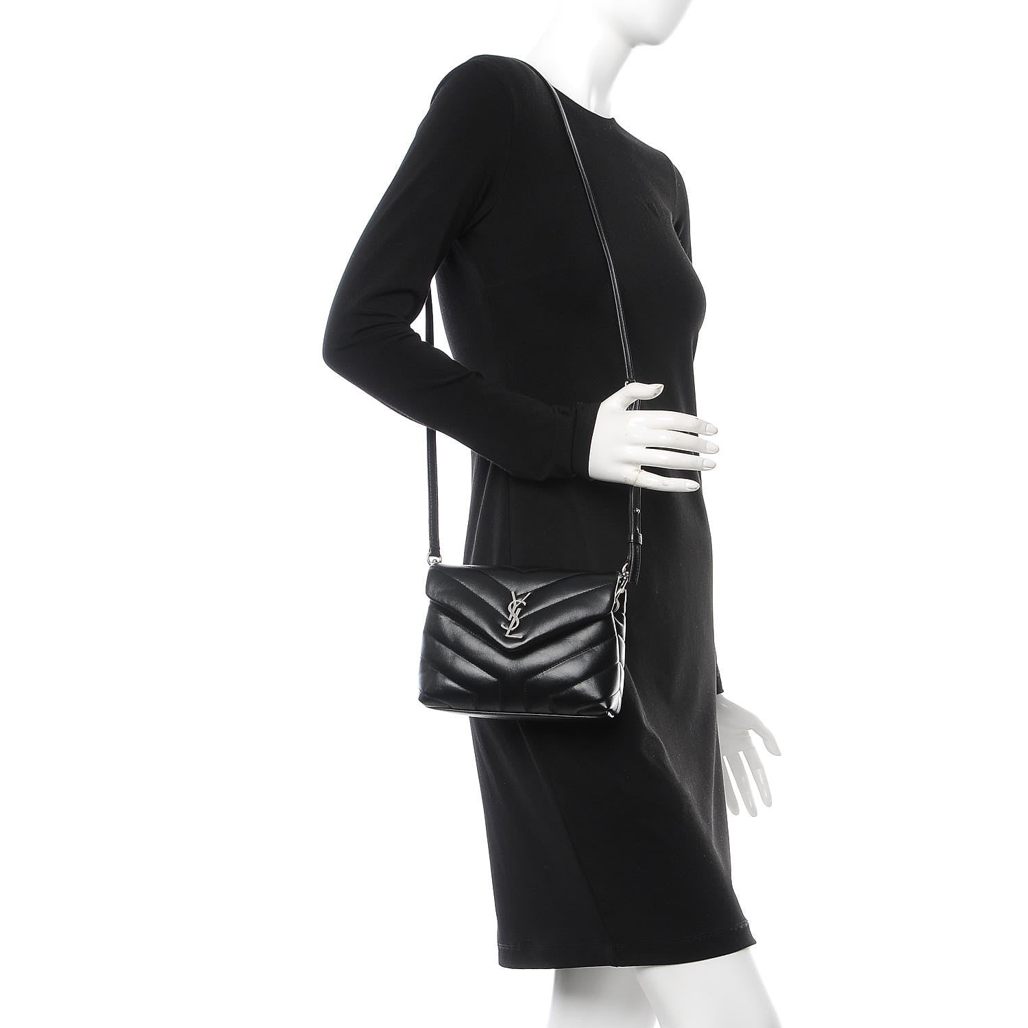 Saint Laurent Calfskin Y Quilted Monogram Toy Loulou Crossbody Bag Black 2 of 7