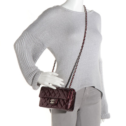Chanel Striated Patent Quilted Mini Rectangular Flap Burgundy 2 of 10
