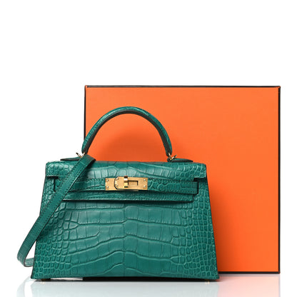 Hermes Matte Alligator Mini Kelly Sellier 20 Malachite 10 of 10