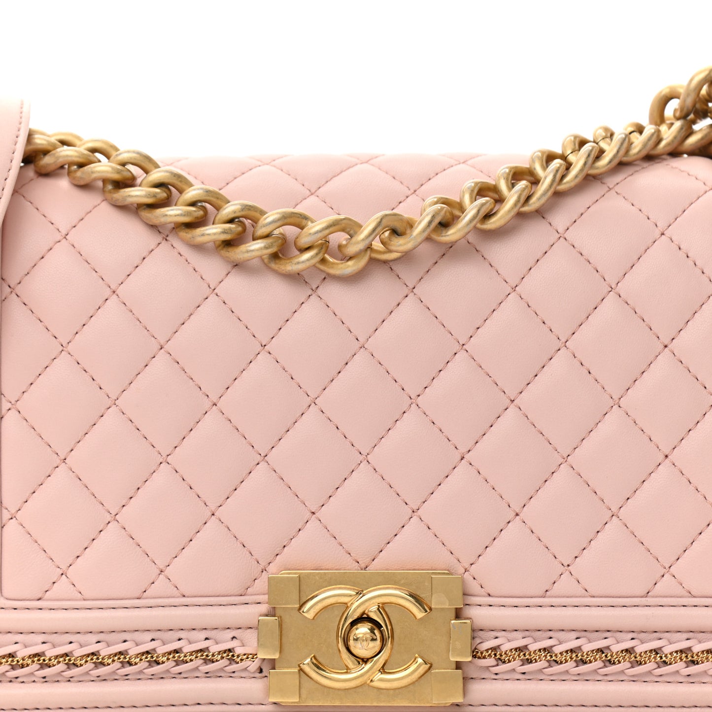 Lambskin Quilted Medium Chain Detail Boy Flap Light Pink