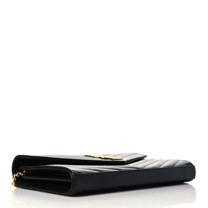 Saint Laurent Grain De Poudre Matelasse Chevron Monogram Chain Wallet Black 4 of 6
