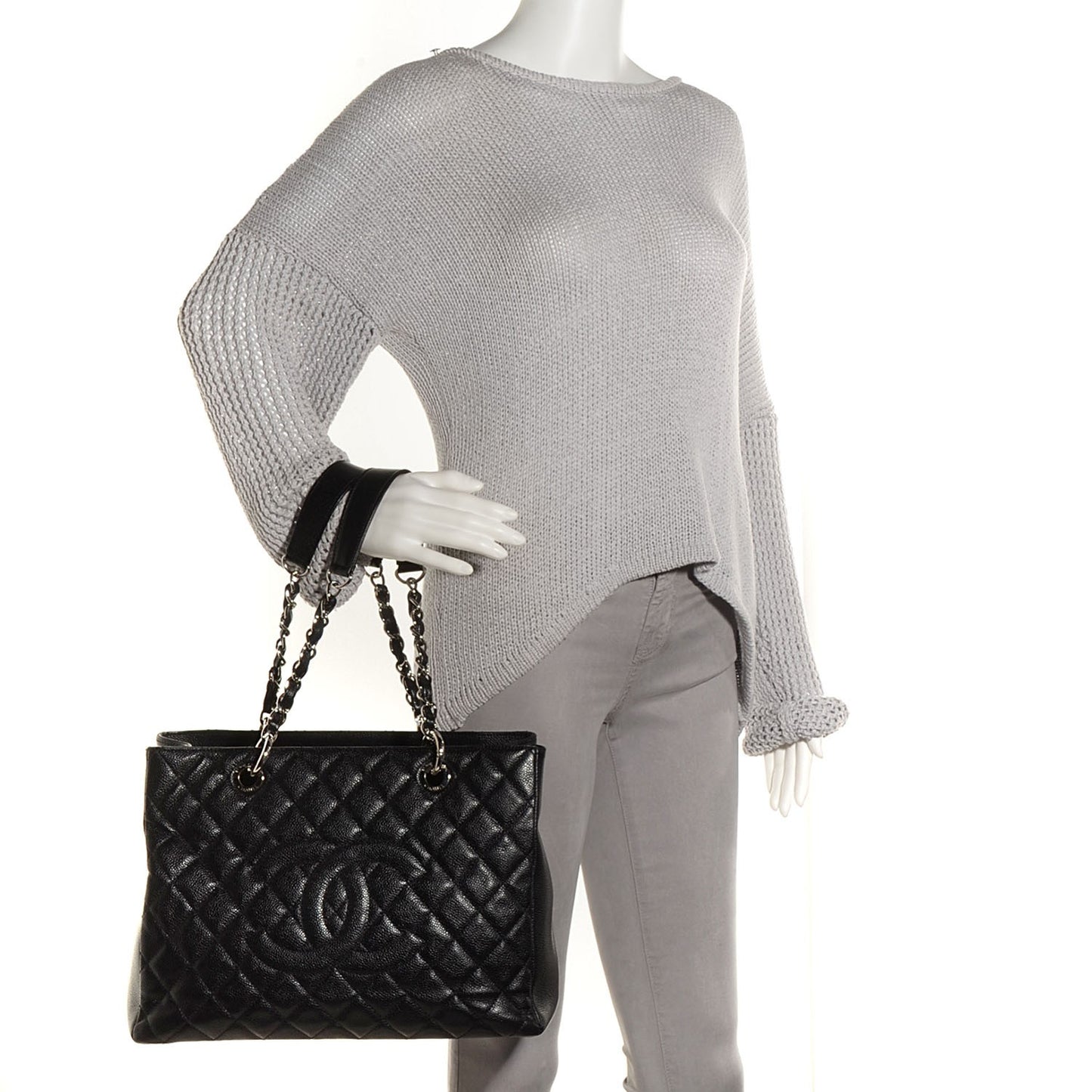 Caviar Quilted Grand Shopping Tote GST Black