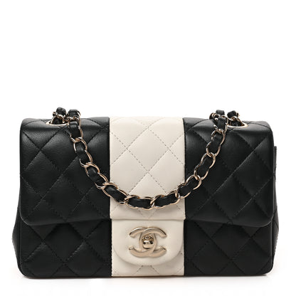 Chanel Lambskin Quilted Mini Rectangular Flap Black White 1 of 9