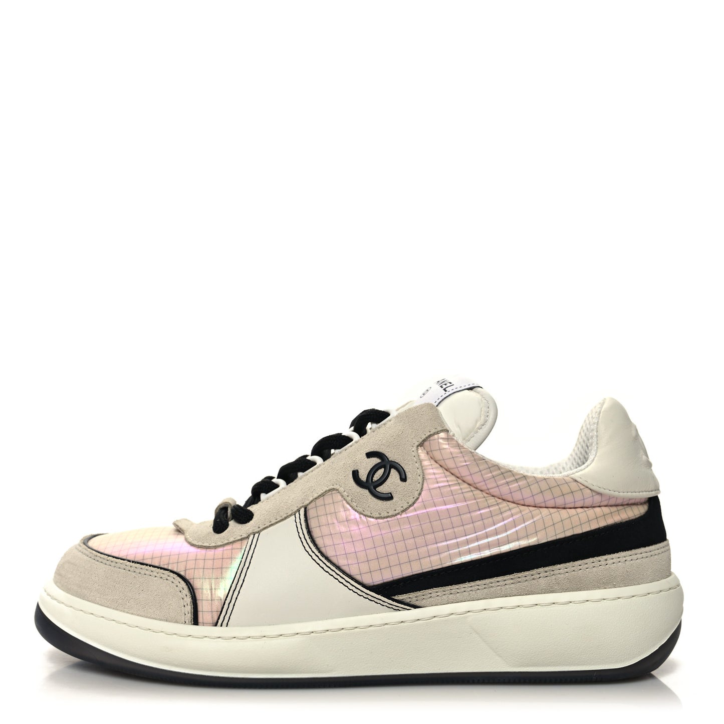 Suede Fabric Calfskin Womens CC Sneakers 40 Pink Grey White
