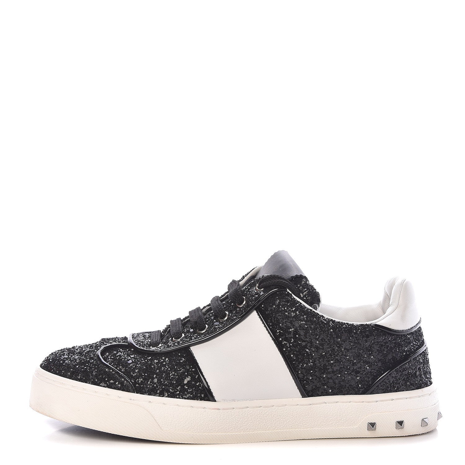 Valentino Garavani Calfskin Glitter Flycrew Sneakers 36.5 Black 1 of 13