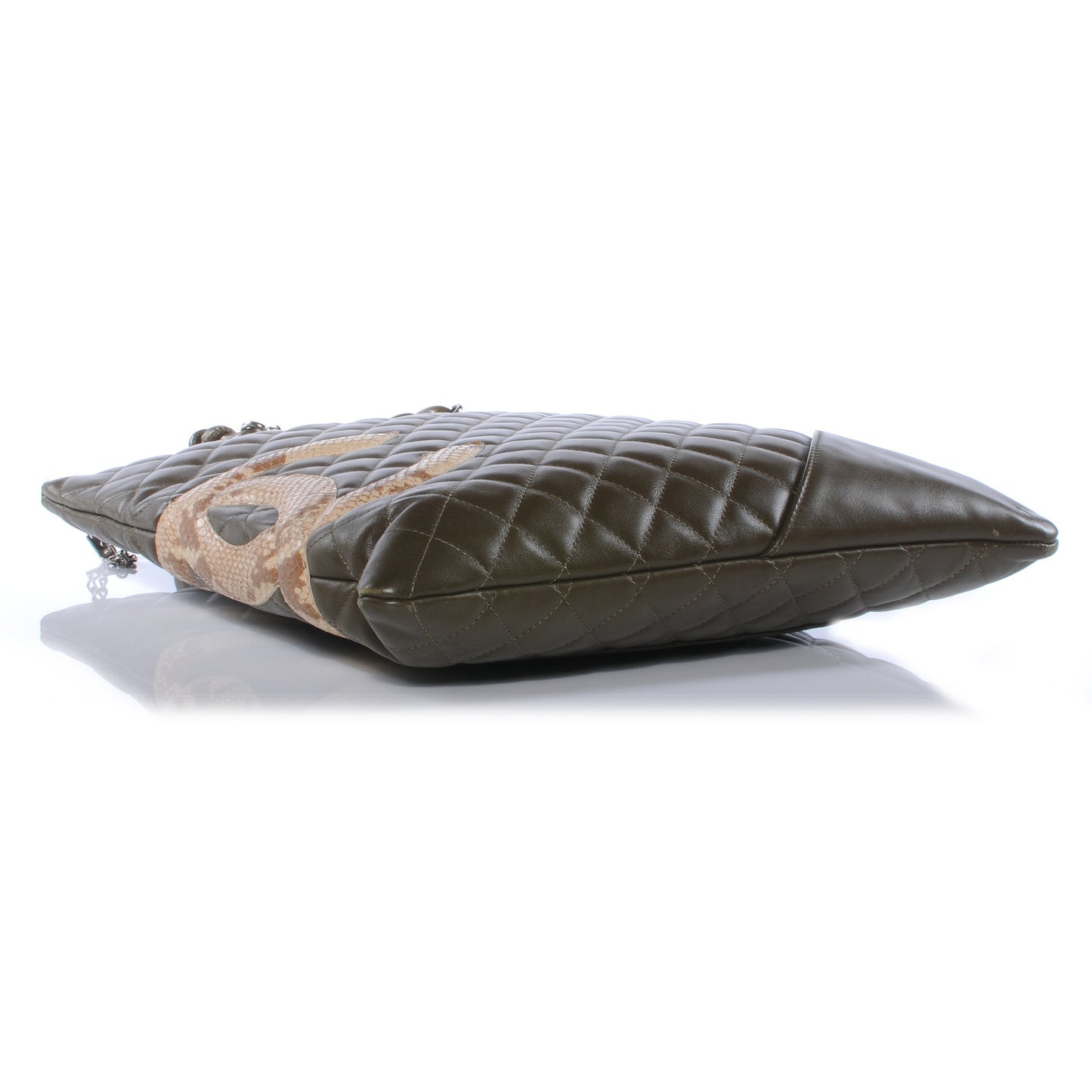 Calfskin Python Quilted Cambon Flat Tote Khaki