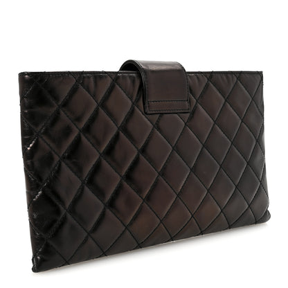 Chanel Glazed Calfskin Quilted Coco Pleats Clutch Black 3 of 8