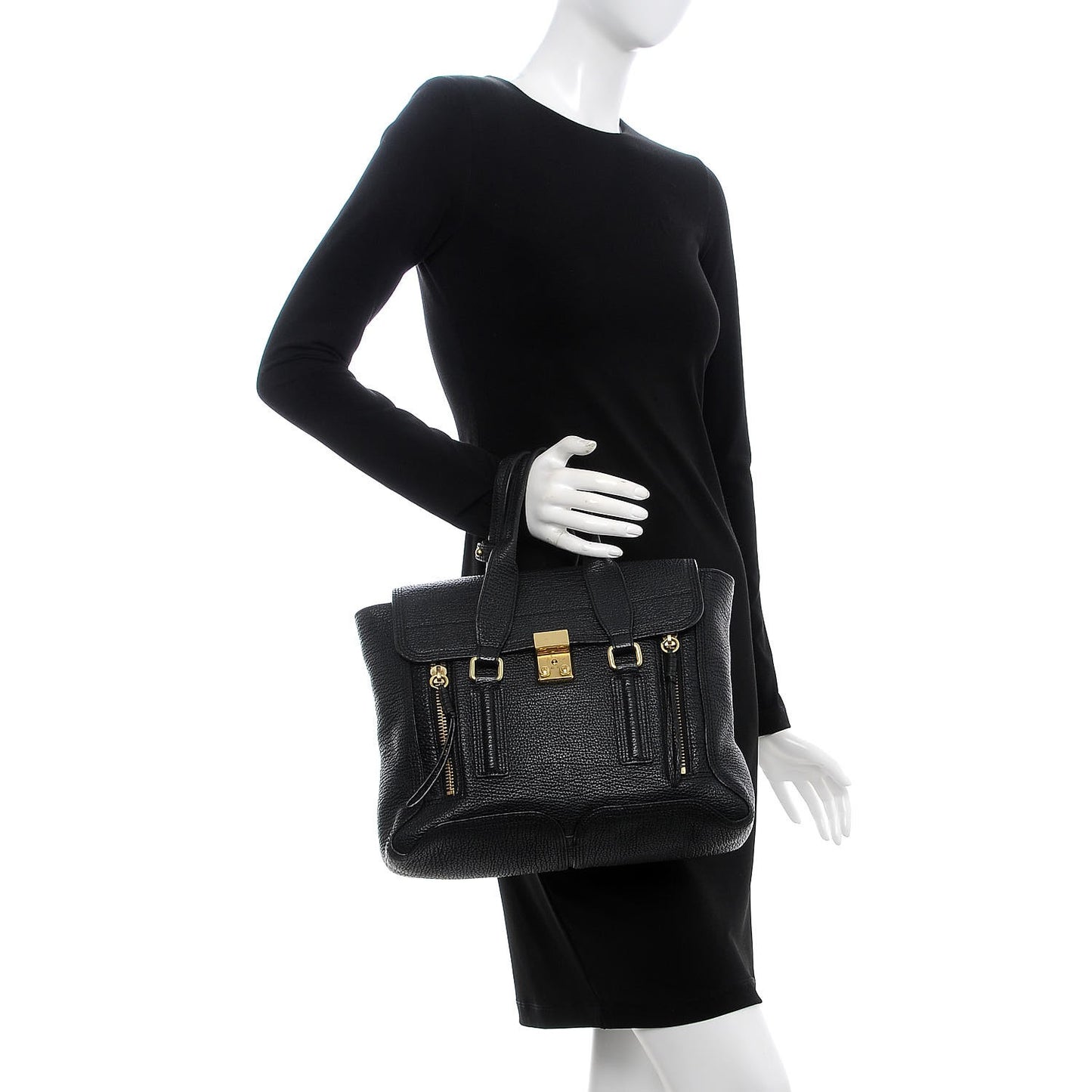 3.1 Textured Calfskin Medium Pashli Satchel Black