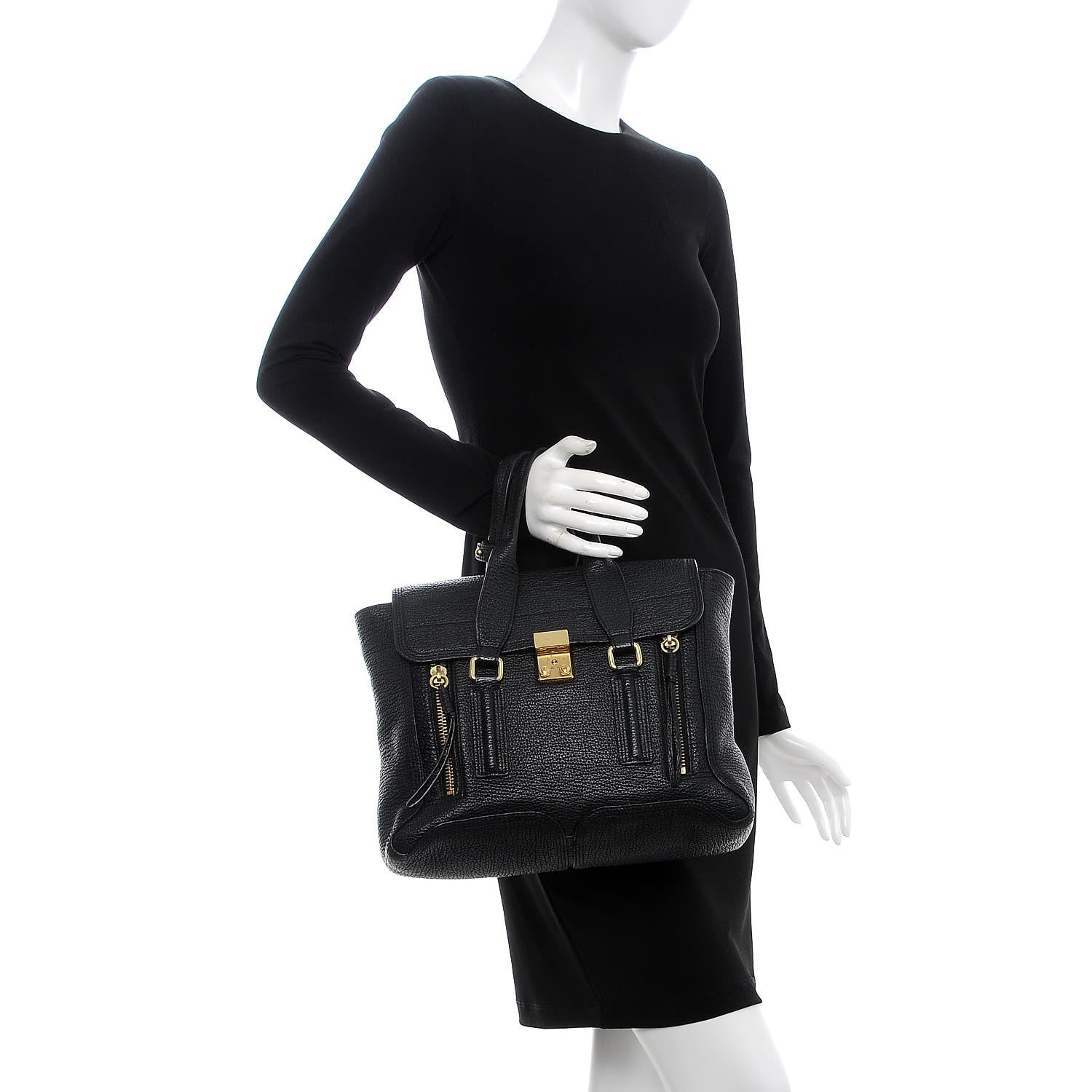 3.1 Phillip Lim 3.1 Textured Calfskin Medium Pashli Satchel Black 2 of 8