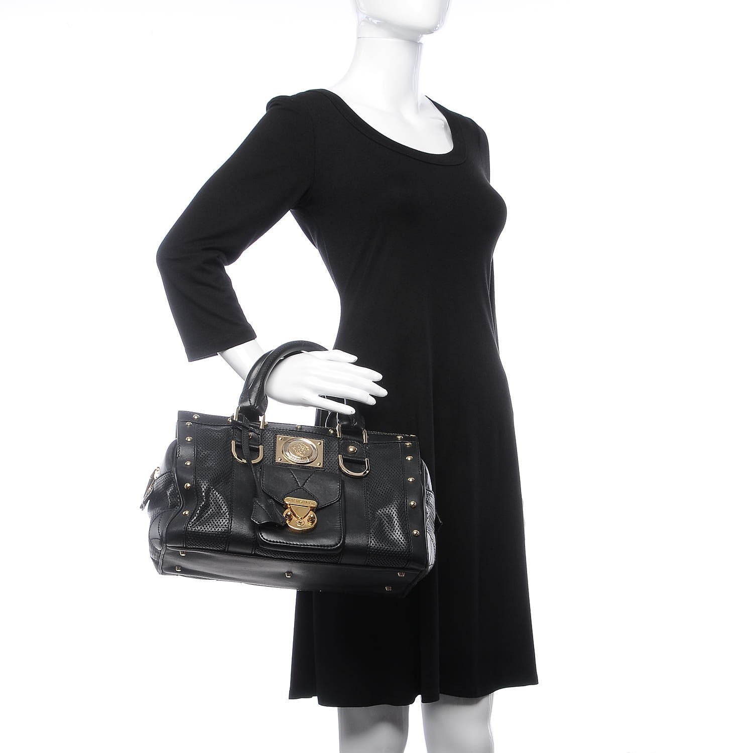 Versace Perforated Calfskin Madonna Satchel Black 2 of 12