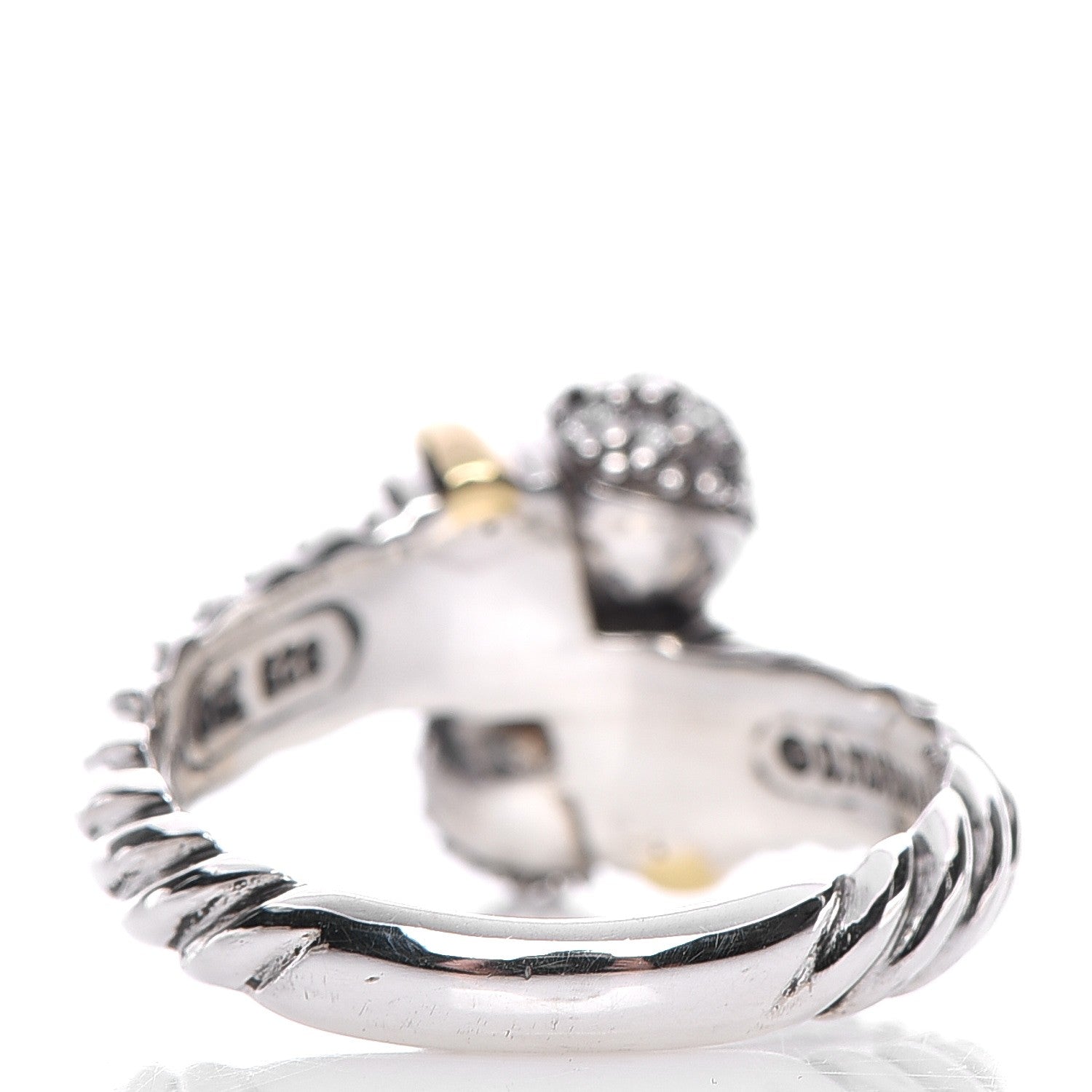 David Yurman Sterling Silver 18K Yellow Gold Diamond Cable Ring 54 7 3 of 7