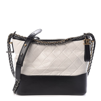 Chanel Aged Calfskin Quilted Medium Gabrielle Hobo Black White 1 of 13