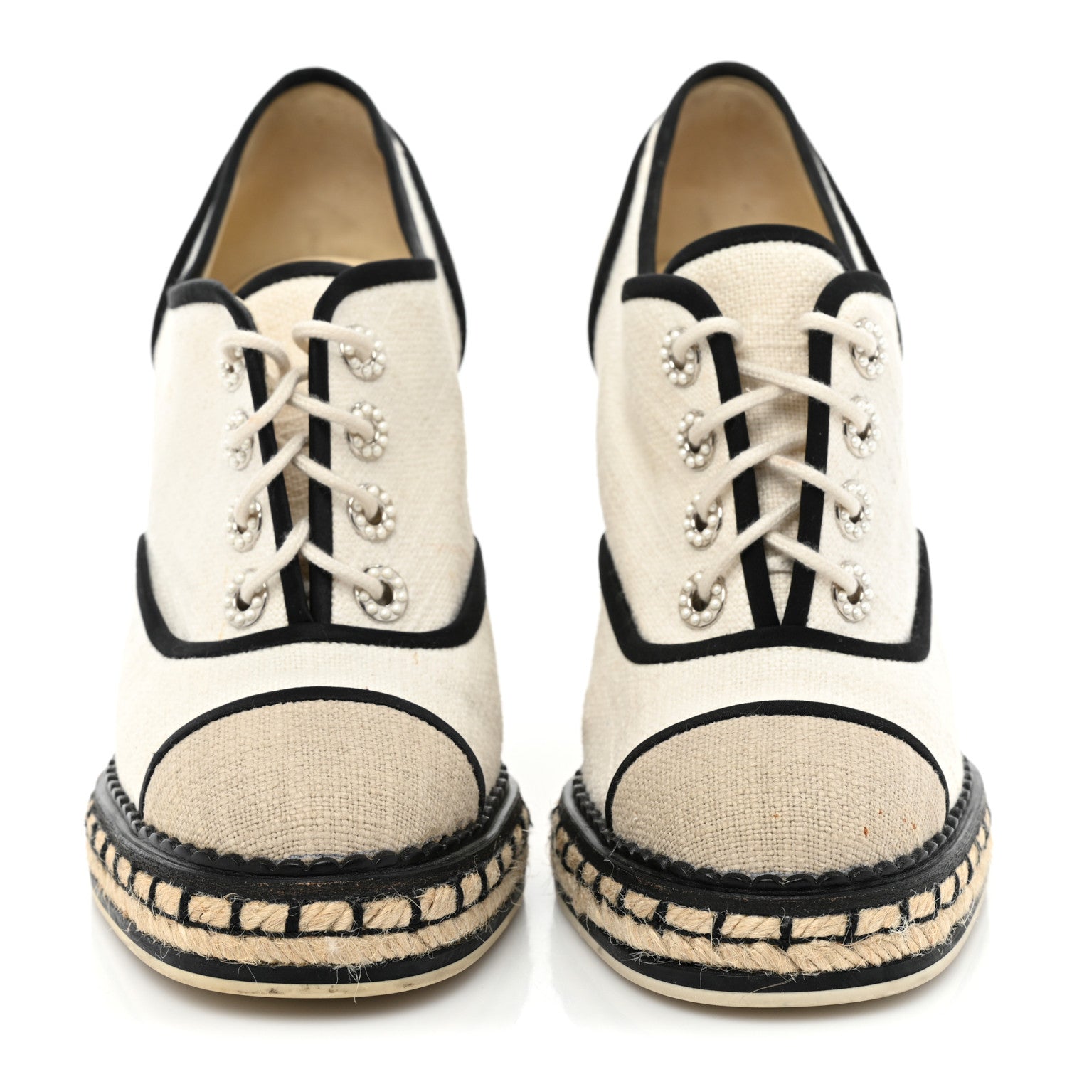 Chanel Raffia Lace Up Wedge Espadrilles 36 Beige 2 of 12