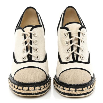 Chanel Raffia Lace Up Wedge Espadrilles 36 Beige 2 of 12
