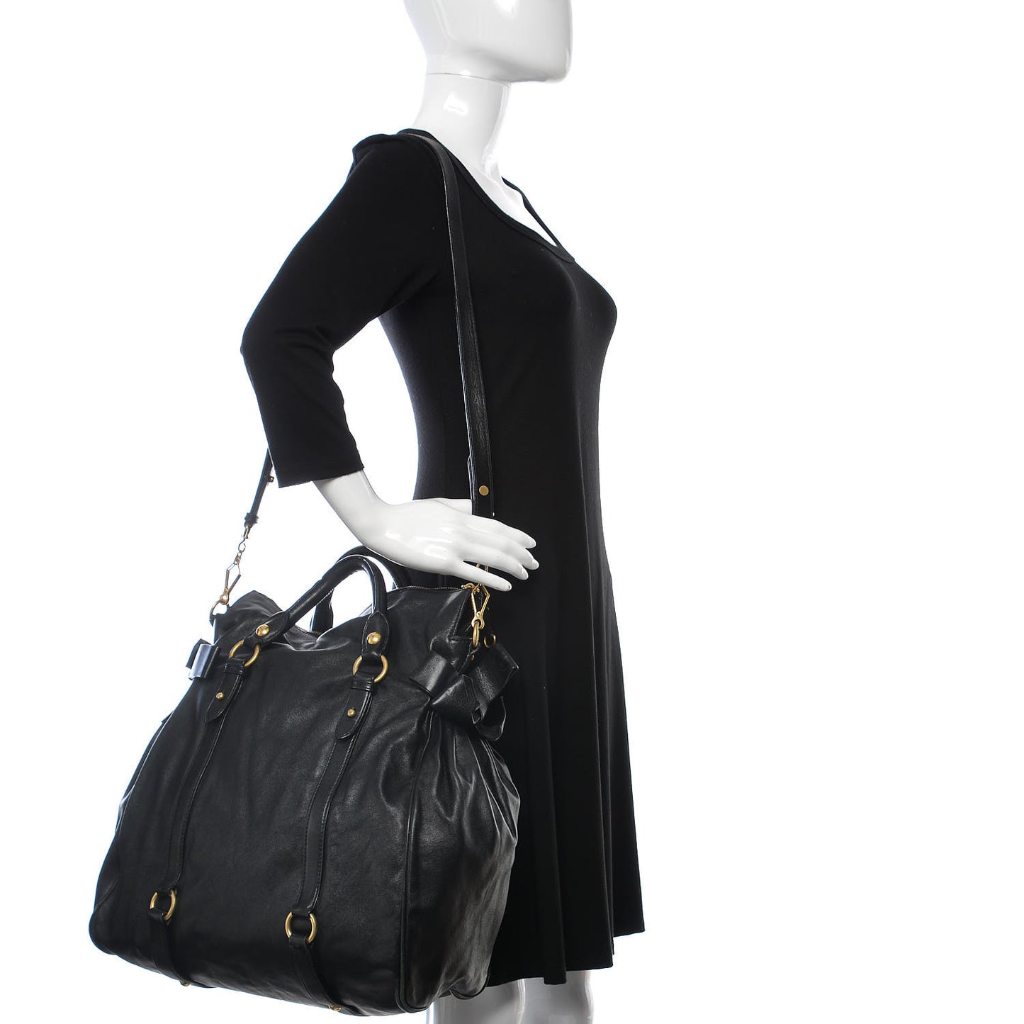 Vitello Bow Tote Black