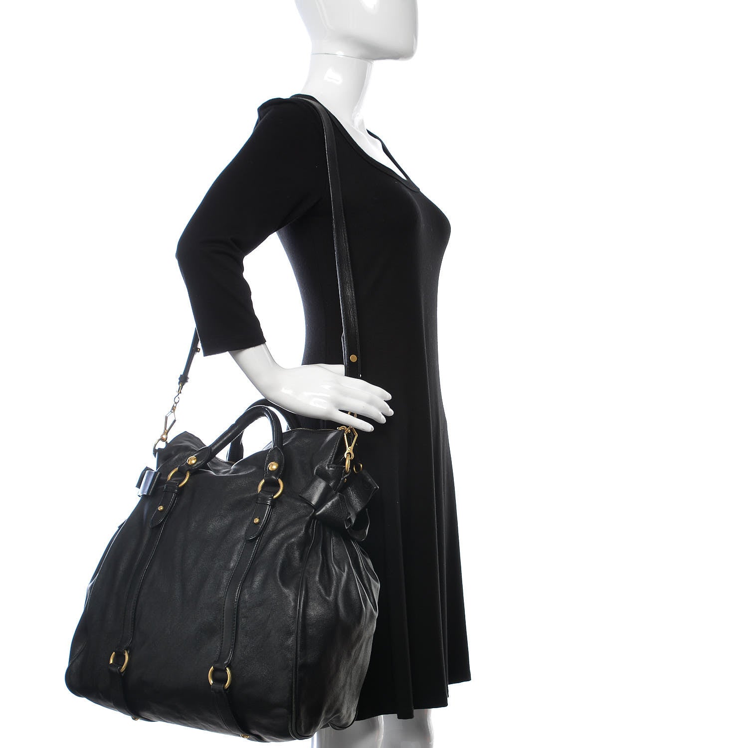 Miu Miu Vitello Bow Tote Black 3 of 19
