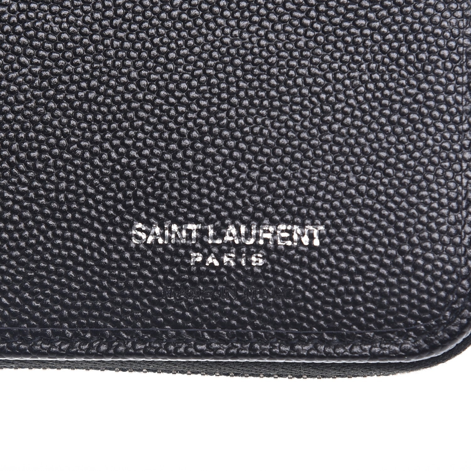 Saint Laurent Grain De Poudre Matelasse Chevron Monogram Compact Zip Around Wallet Black 7 of 9