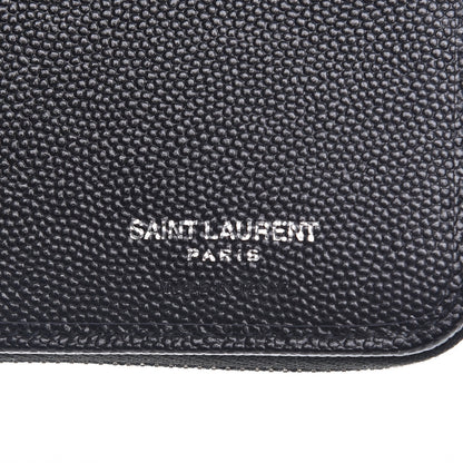 Saint Laurent Grain De Poudre Matelasse Chevron Monogram Compact Zip Around Wallet Black 7 of 9