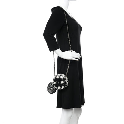 Chanel Tweed Shearling Round Clutch With Chain and Coin Purse Black and White 2 of 19