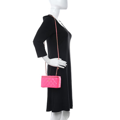 Chanel Patent Quilted Pearl Crush Small Vanity Case With Chain Neon Pink 2 of 12