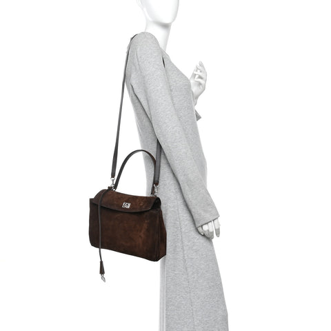 Waxed Suede Small Rodeo Top Handle Handbag Light Espresso