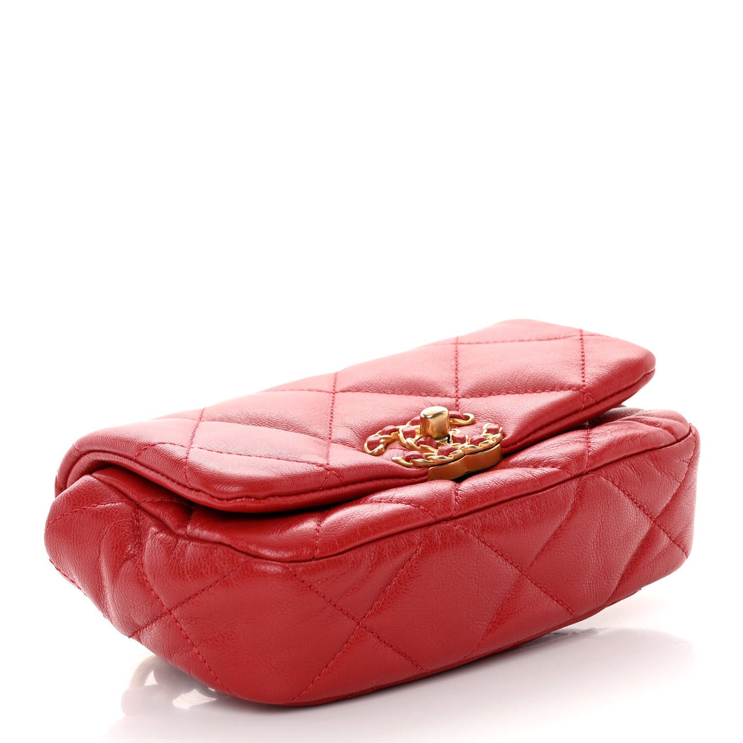 Lambskin Quilted Chanel 19 Waist Bag Red