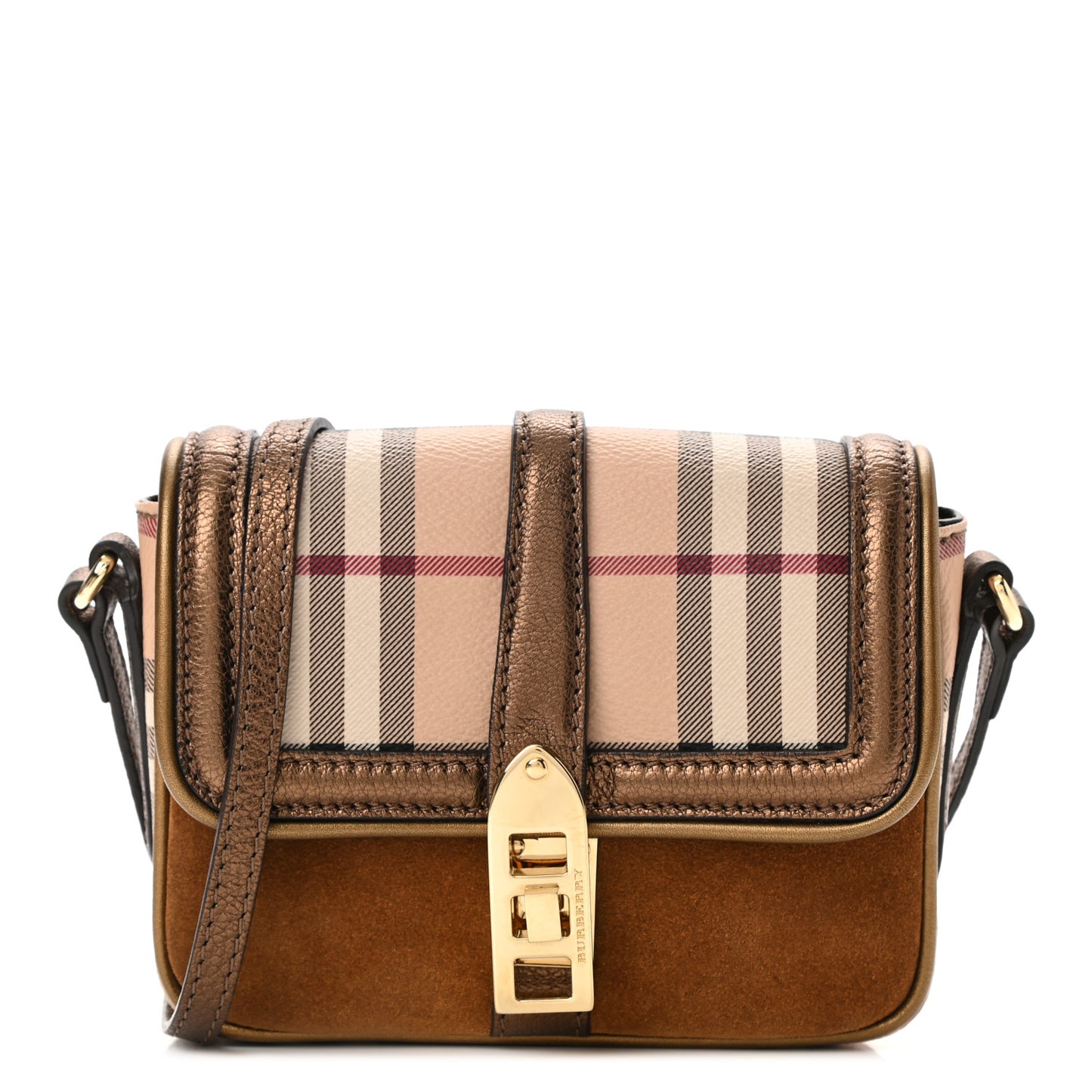 Metallic Suede Haymarket Check Mini Berkeley Crossbody Antique Gold