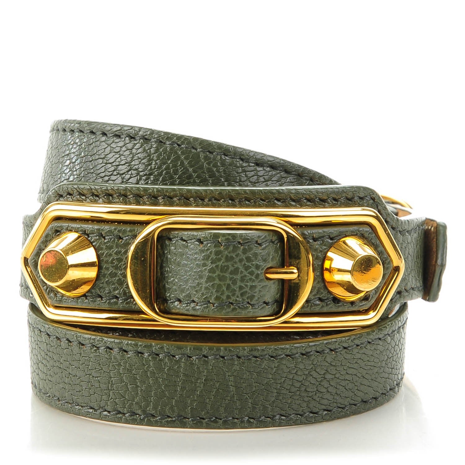 Balenciaga Chevre Hamilton Gold Metallic Edge Hardware Triple Tour M Bracelet Vert Lichen 1 of 8