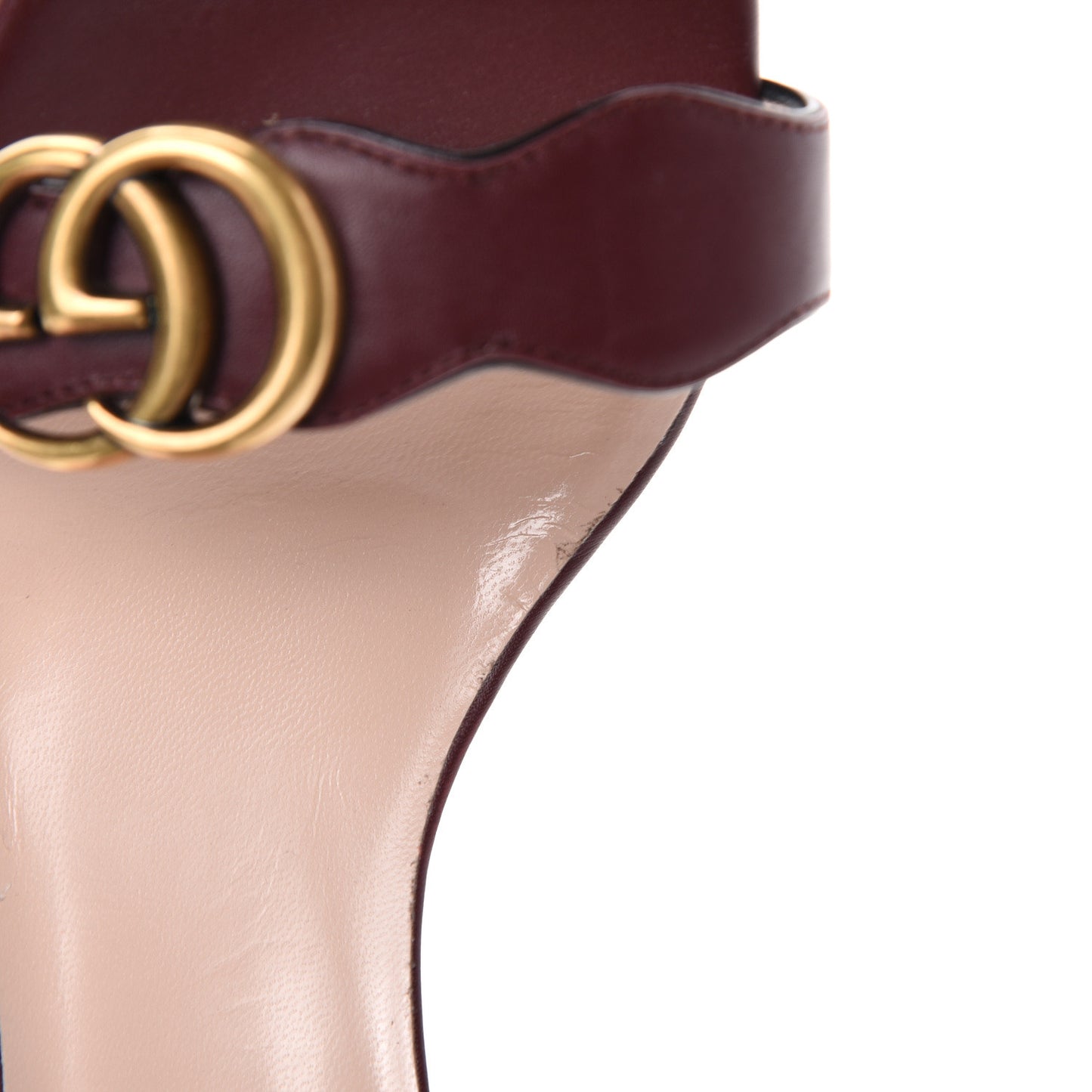 Lifford Calfskin GG Marmont Ankle Wrap 75mm Sandals 39 Vintage Bordeaux