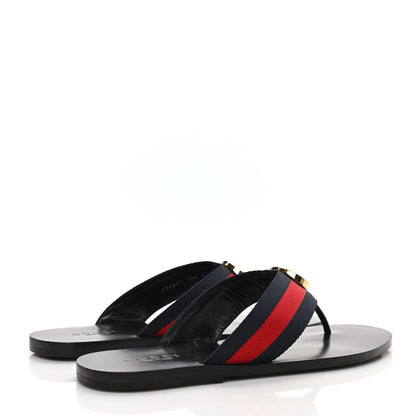 Gucci Nylon Calfskin Web Mens GG Thong Sandals 10.5 Blue Red Black 4 of 9