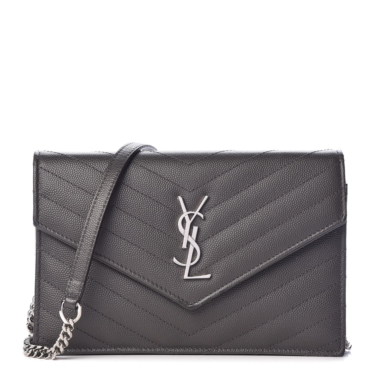 Grain De Poudre Matelasse Chevron Monogram Envelope Chain Wallet Coal