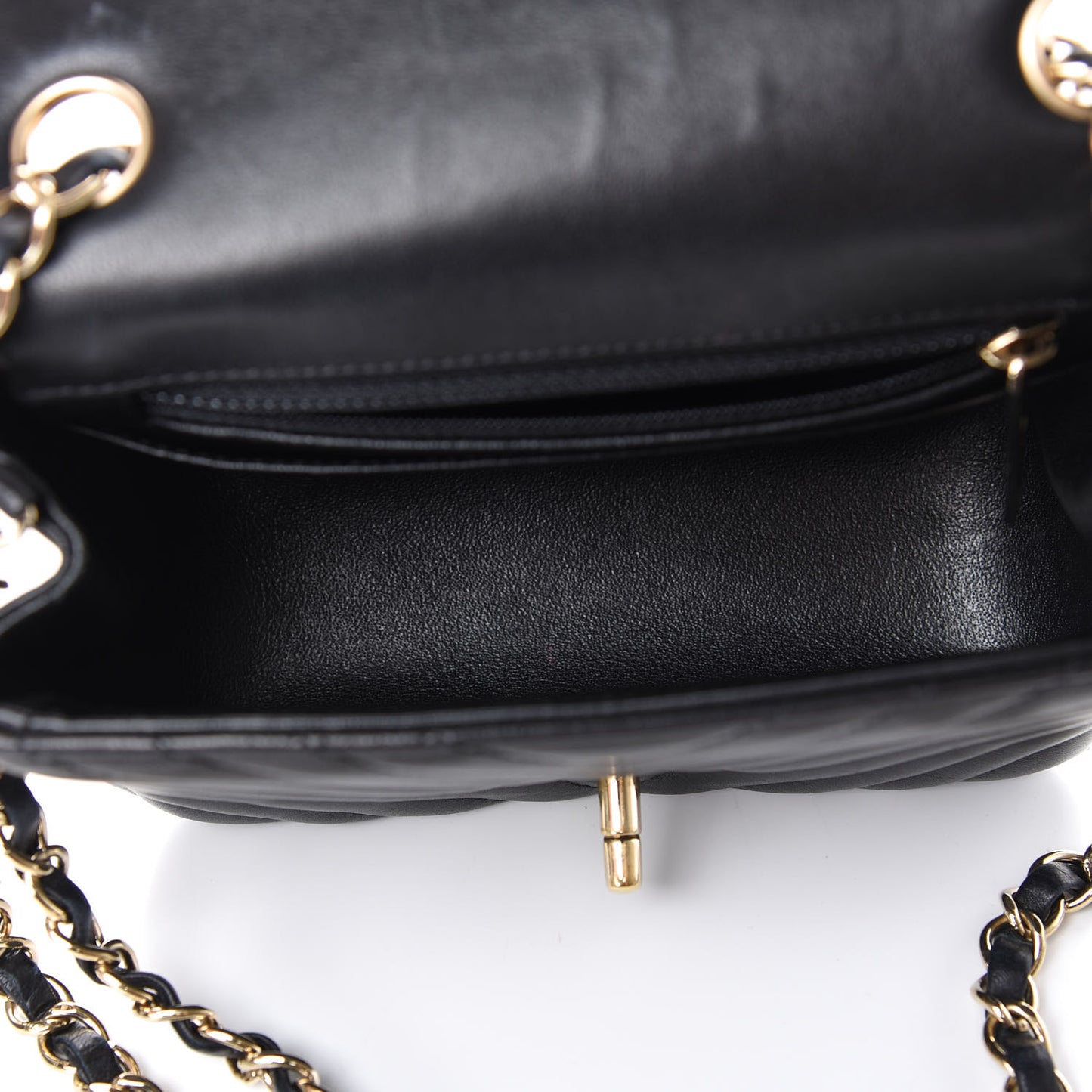 Lambskin Chevron Quilted Mini Square Flap Black