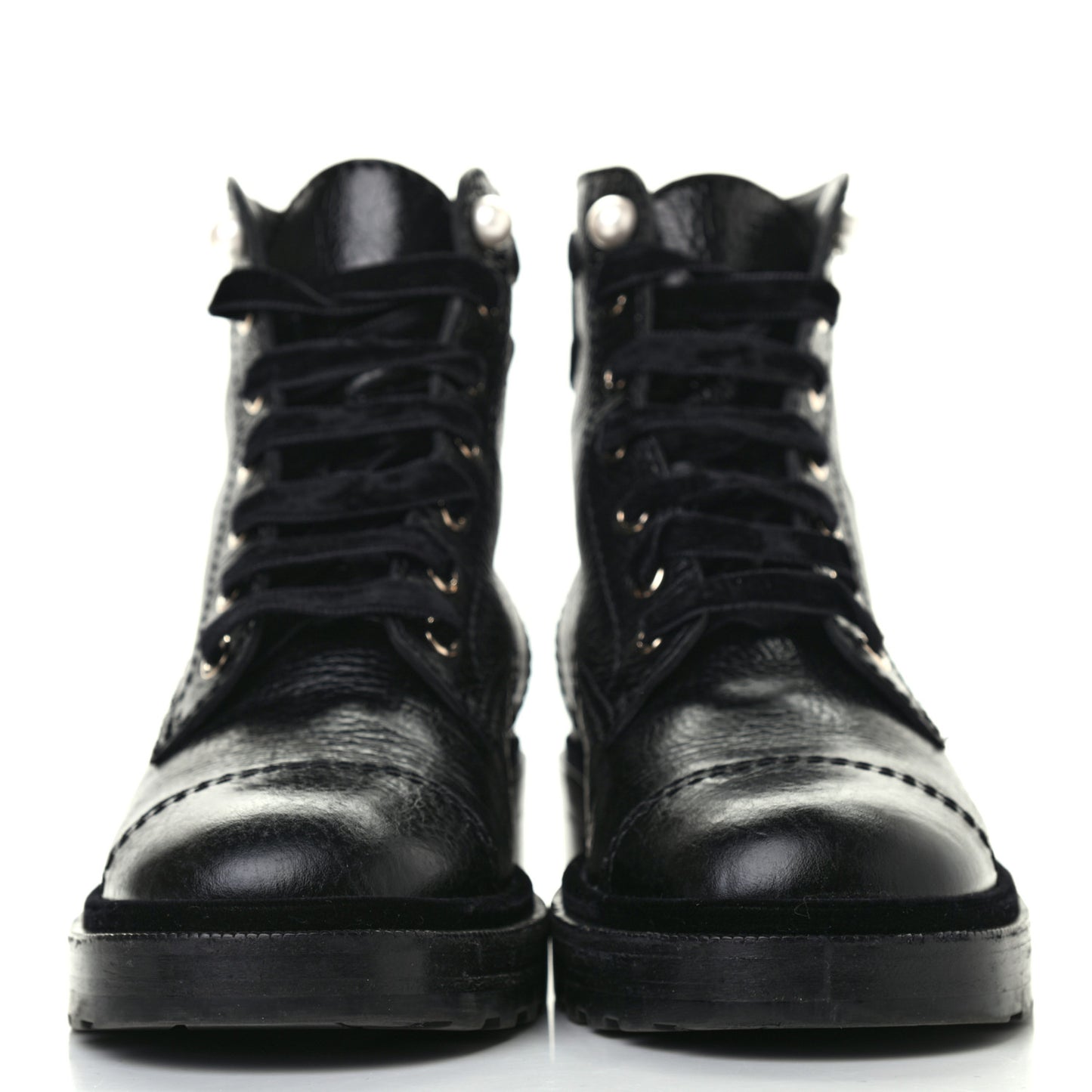 Calfskin Pearl Combat Ankle Boots 39.5 Black