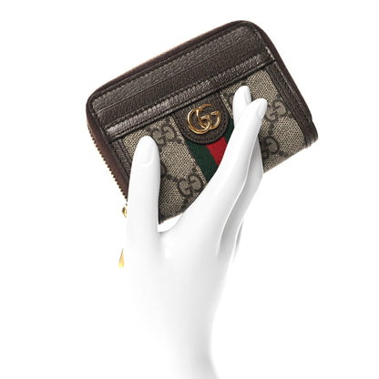 Gucci GG Supreme Monogram Textured Dollar Calfskin Web Ophidia Zip Around Card Case Wallet Beige Ebony New Acero 2 of 7