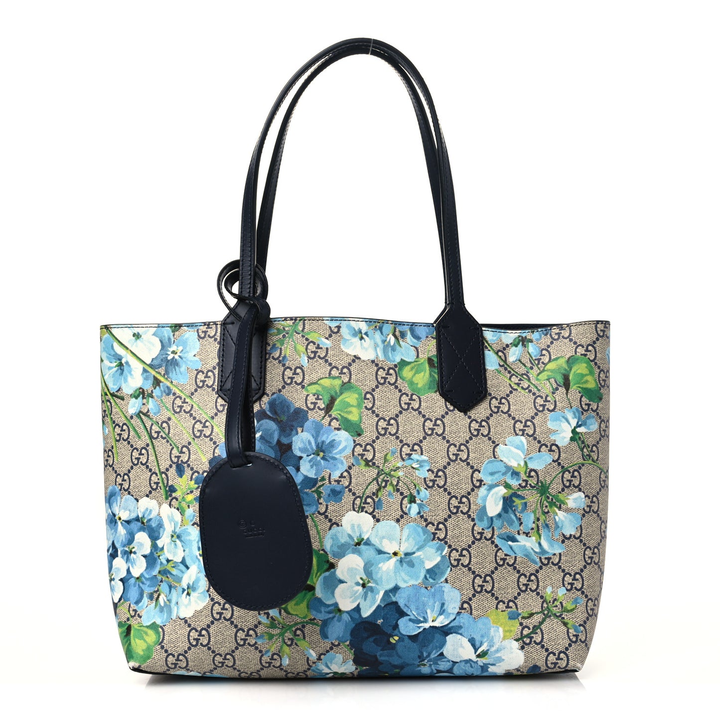 GG Supreme Monogram Blooms Small Reversible Tote Beige Blue Navy