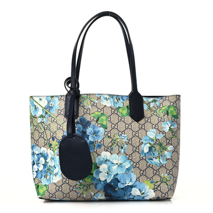 Gucci GG Supreme Monogram Blooms Small Reversible Tote Beige Blue Navy 1 of 8