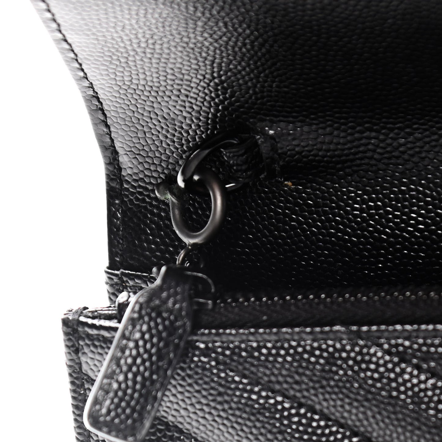 Grain De Poudre Matelasse Chevron Monogram Envelope Chain Wallet Black