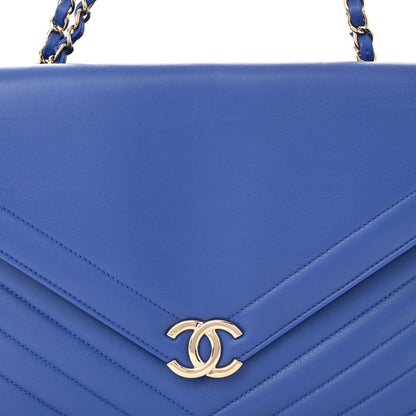 Chanel Calfskin Chevron Envelope Flap Tote Blue 8 of 10