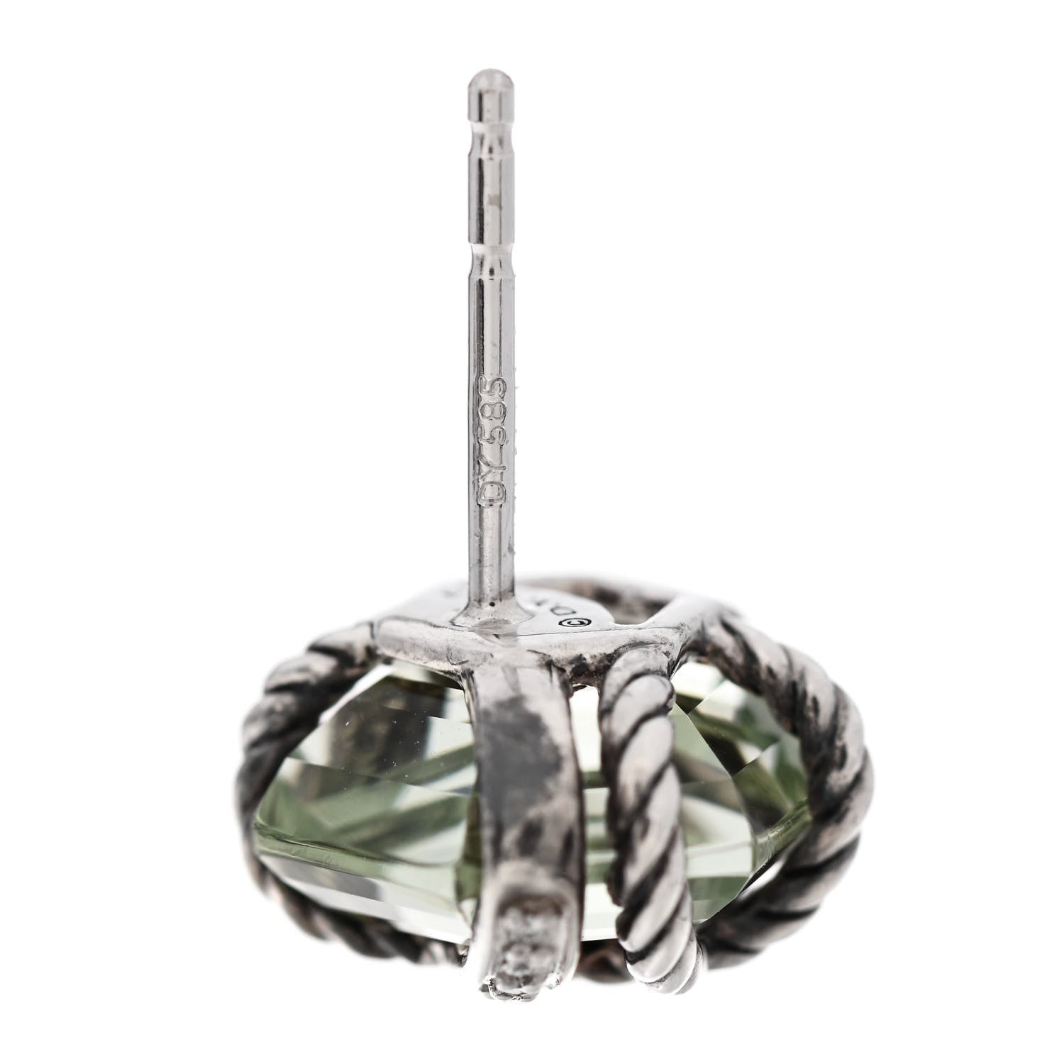 David Yurman Sterling Silver Diamond Prasiolite 10mm Cable Wrap Earrings 4 of 5
