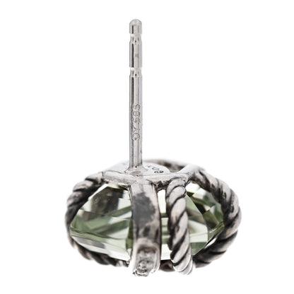 David Yurman Sterling Silver Diamond Prasiolite 10mm Cable Wrap Earrings 4 of 5