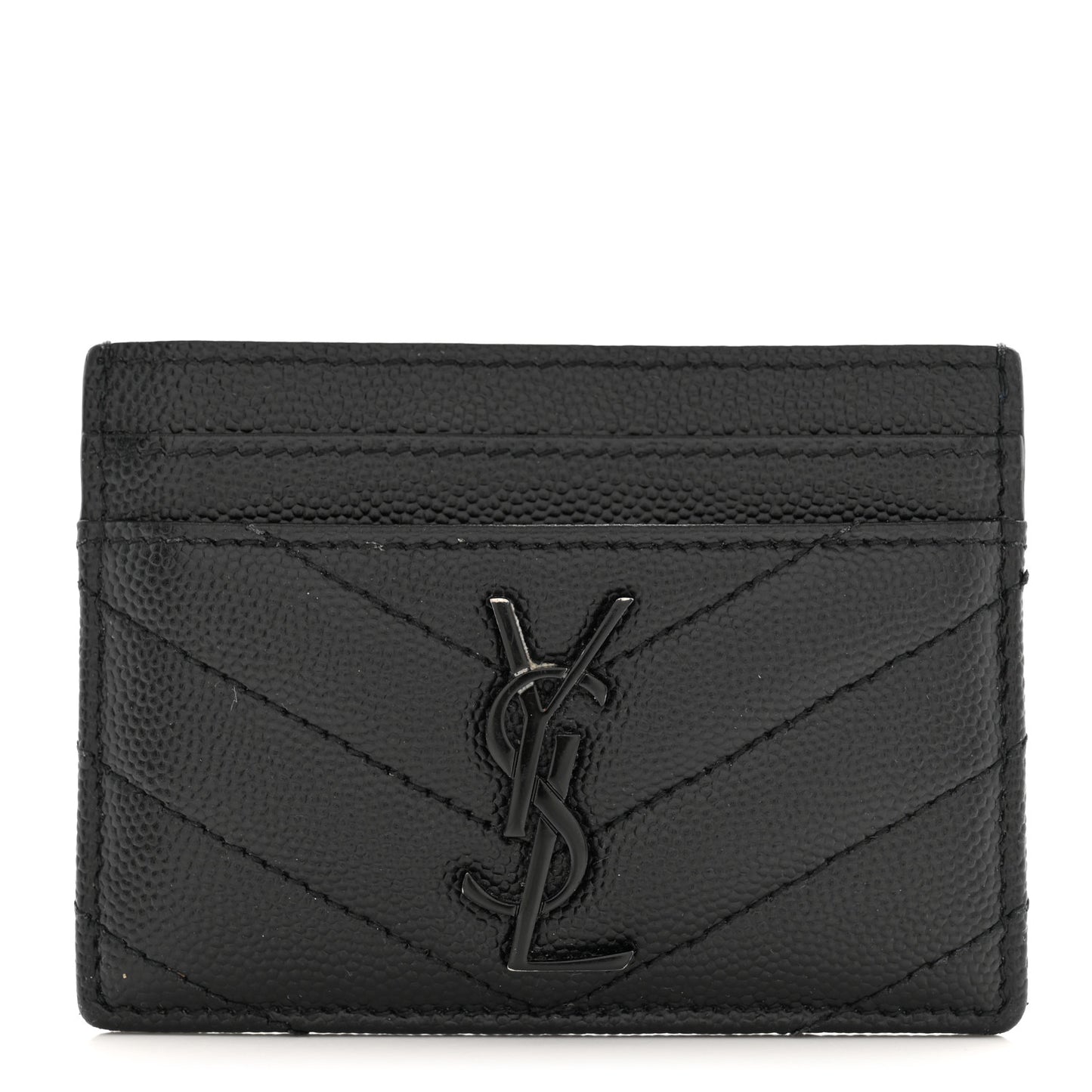 Grain De Poudre Matelasse Chevron Monochrome Monogram Credit Card Case Black
