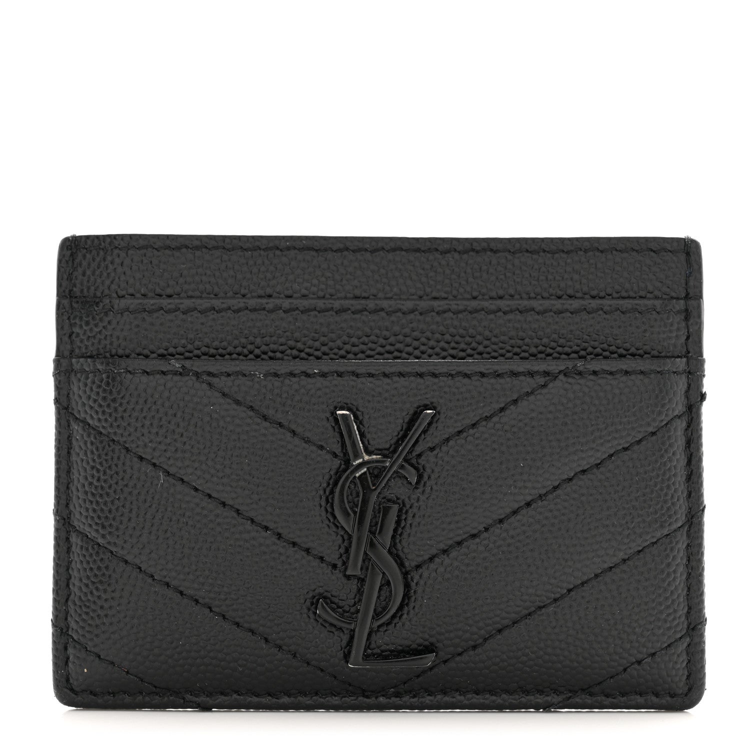 Saint Laurent Grain De Poudre Matelasse Chevron Monochrome Monogram Credit Card Case Black 1 of 9