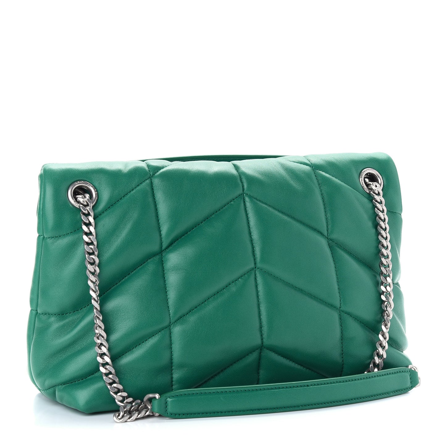 Lambskin Quilted Small Loulou Puffer Monogram Chain Satchel Green Field