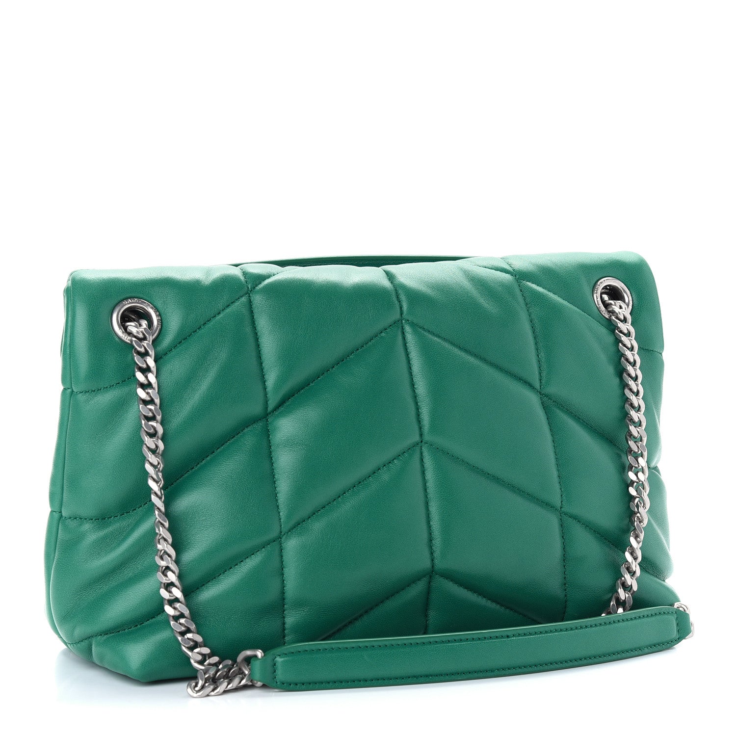Saint Laurent Lambskin Quilted Small Loulou Puffer Monogram Chain Satchel Green Field 3 of 8