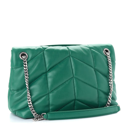 Saint Laurent Lambskin Quilted Small Loulou Puffer Monogram Chain Satchel Green Field 3 of 8
