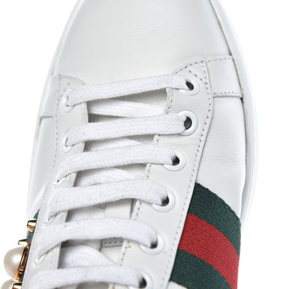 Gucci Calfskin Web Pearl Studded Womens Ace Sneakers 37.5 White 9 of 12