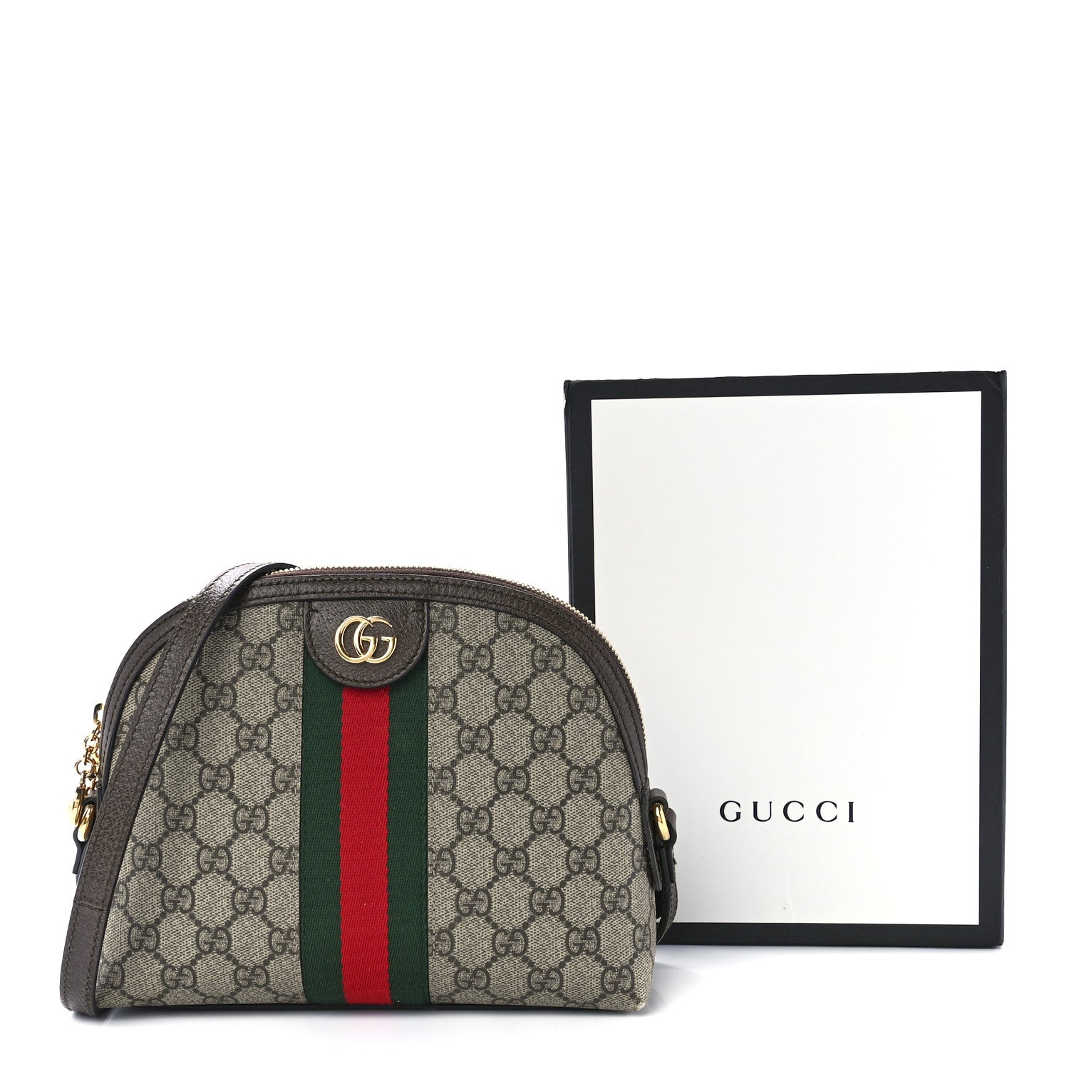 Gucci GG Supreme Monogram Textured Dollar Calfskin Web Small Ophidia Dome Shoulder Bag Beige Ebony New Acero 13 of 13
