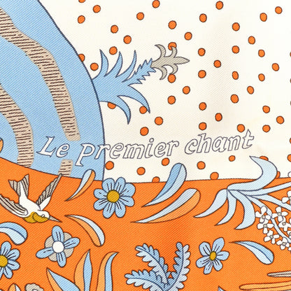 Hermes Silk Le Premier Chant Scarf 90 Orange White Bleu 5 of 5