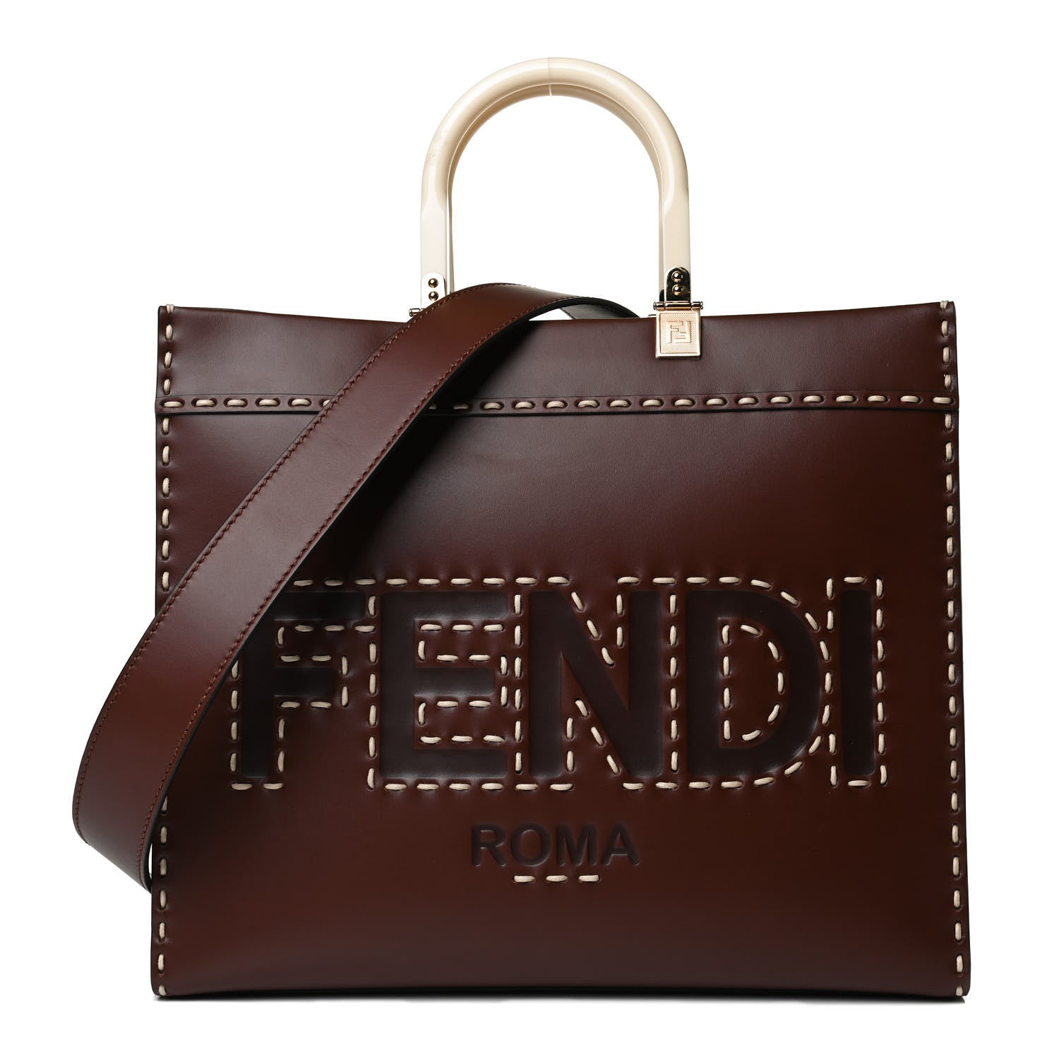 Fendi Vitello King Plexiglass Macro Stitchings Medium Fendi Sunshine Shopper Tote Praline 1 of 10